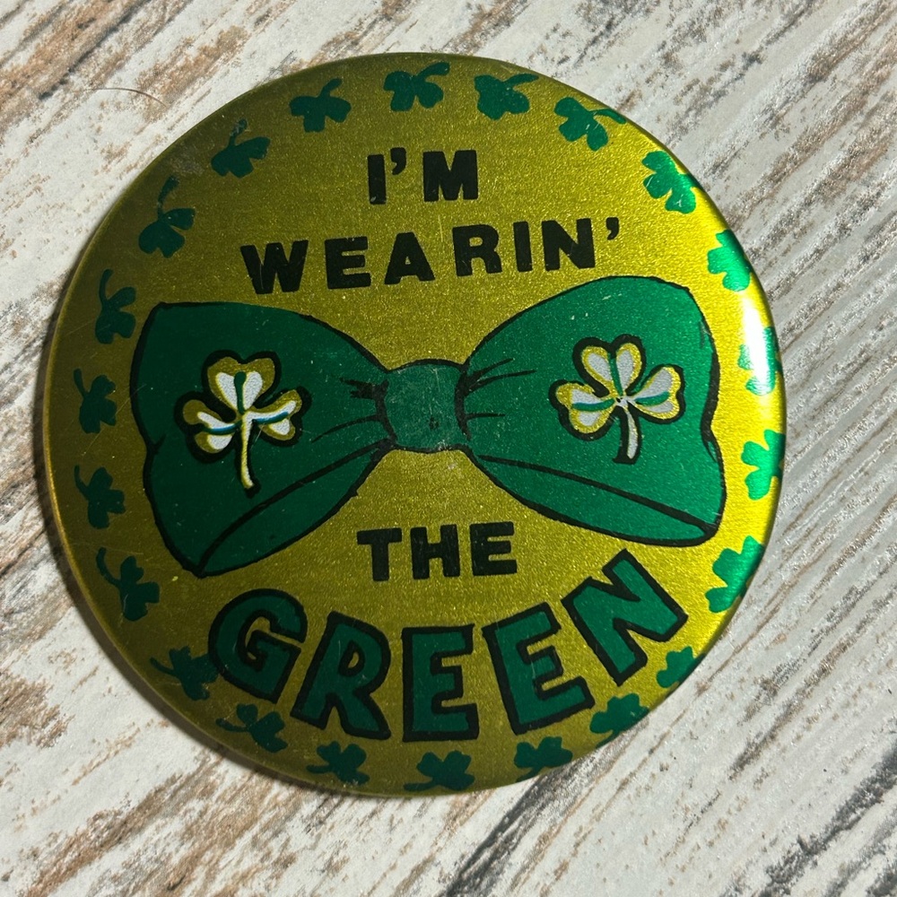 Vintage St. Patrick's Day Green Bow Button Pin